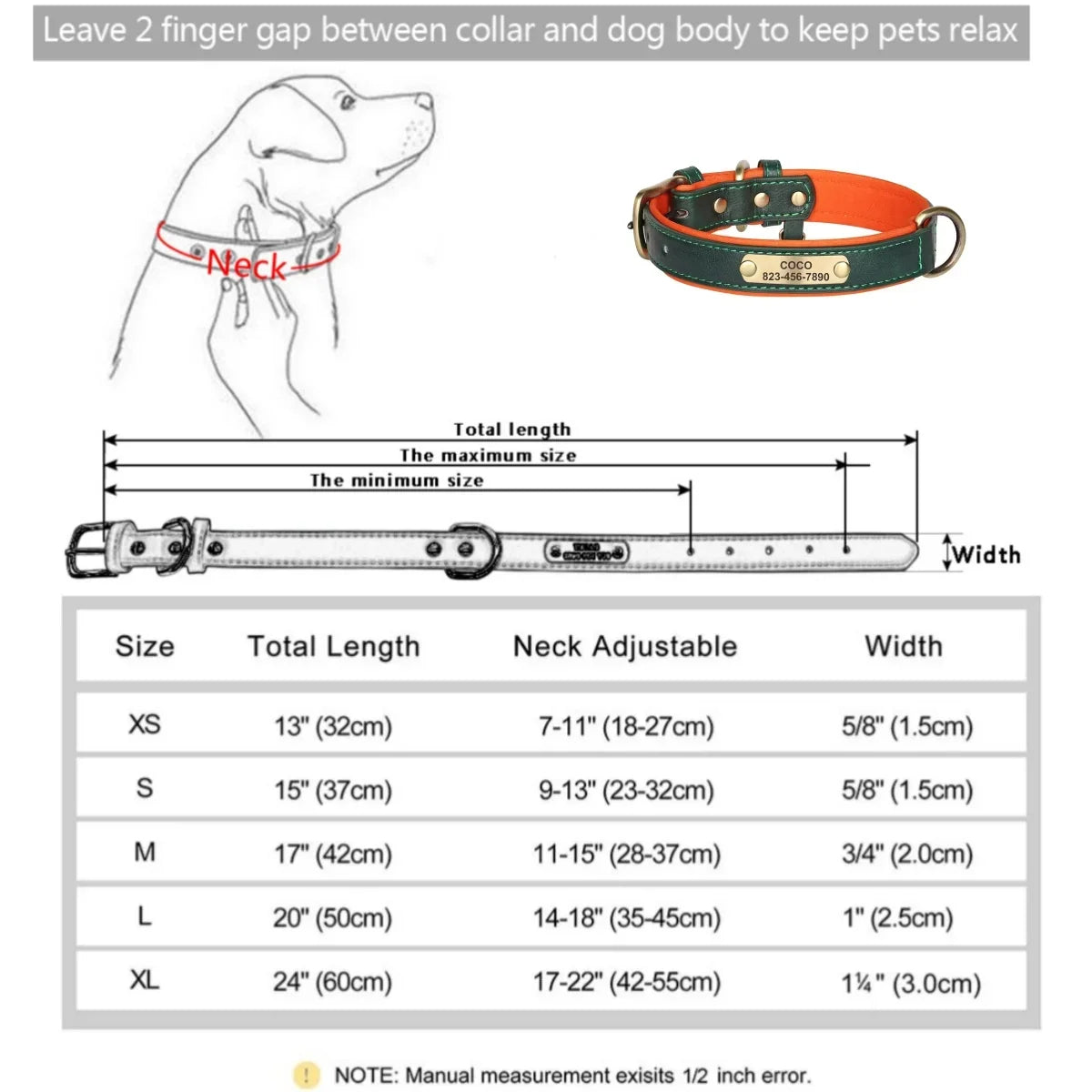 Customized ID Leather Dog Collar