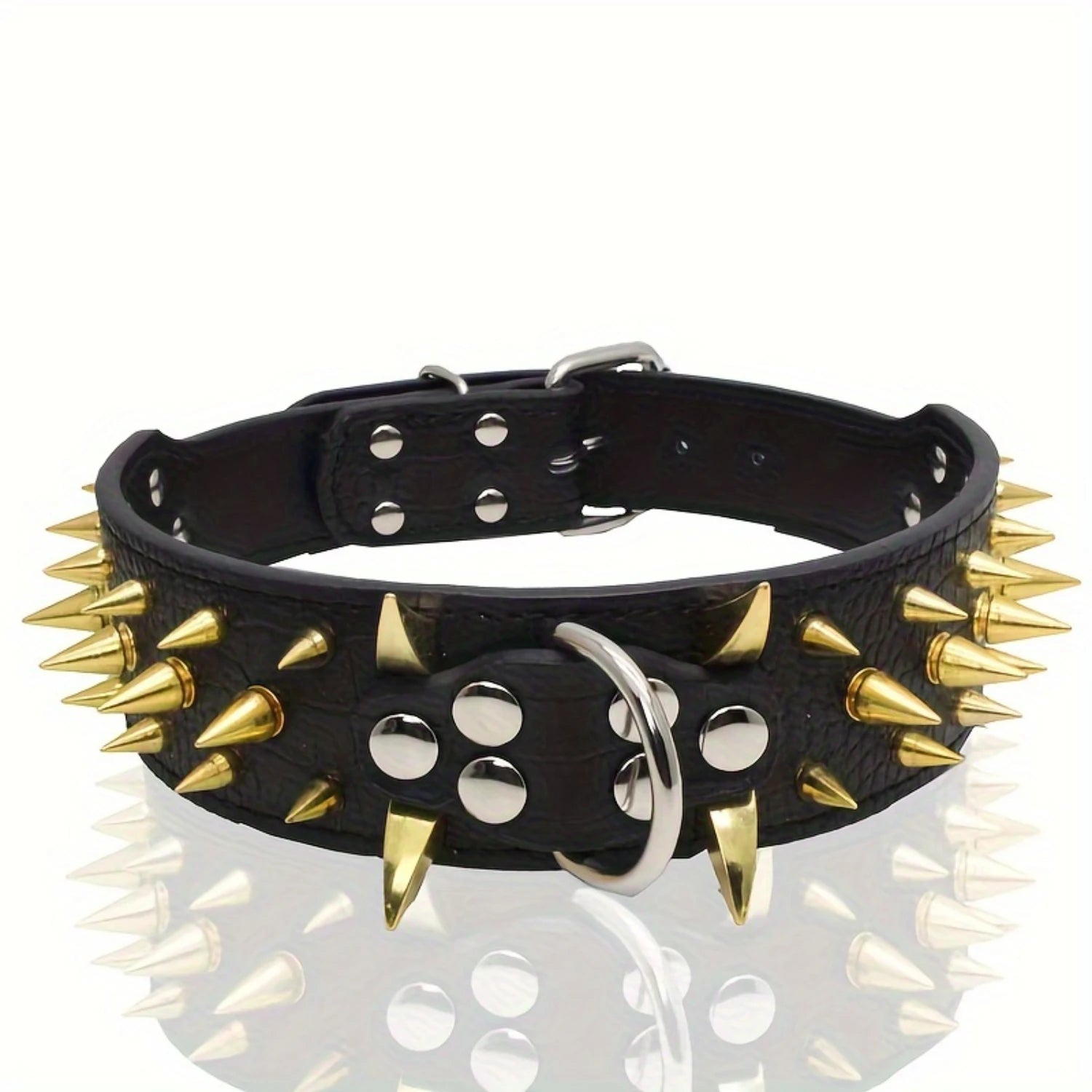Golden Sharp Spikes Studded Dog Collar