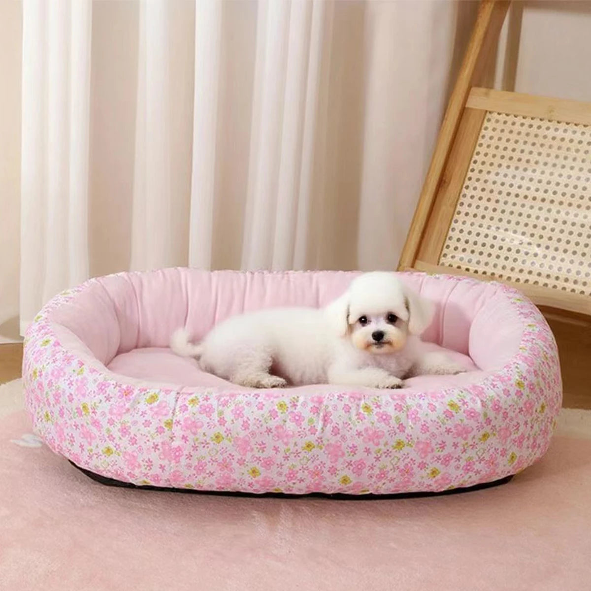 Floral All Season Dog Bed for French Bulldog Chihuahua Soft Cat Bed for Dogs Sleeping Puppy Pad Sofa Dog Bed Four Color Pet Pad