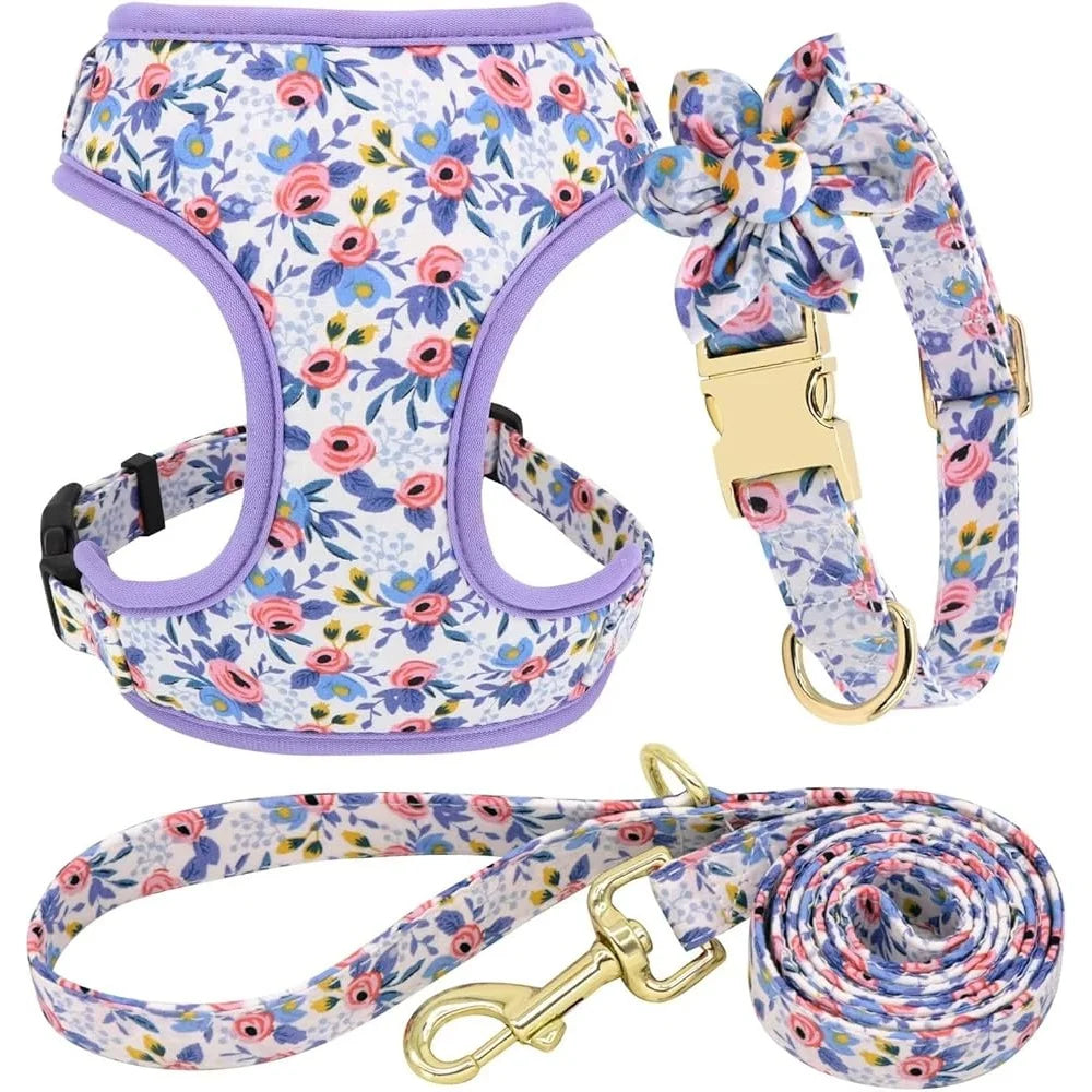 3PCS Valvet Dog Collar Harness Leash Set