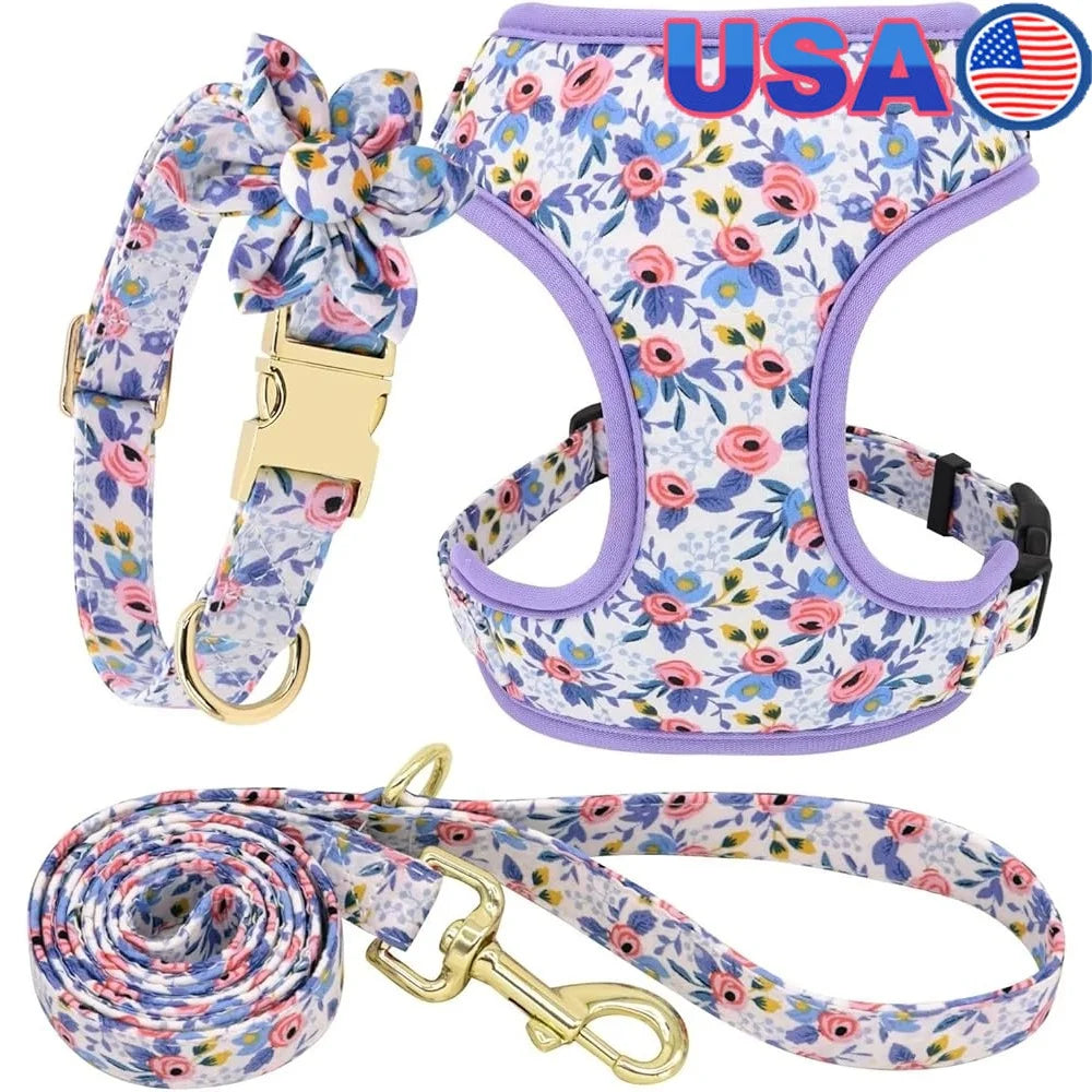 3PCS Valvet Dog Collar Harness Leash Set